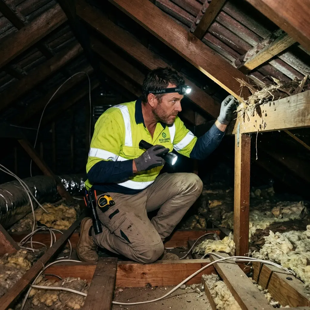 Technician inspecting a Hawthorn East subfloor void for a deceased cat