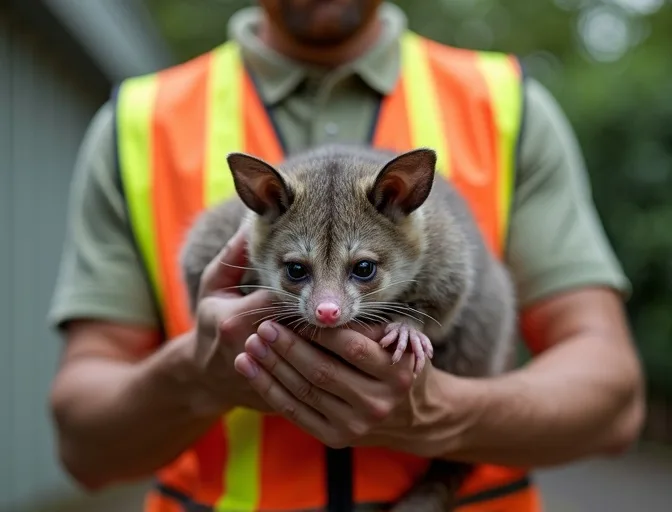 Animal handler safely recovering a deceased possum in Hawthorn East