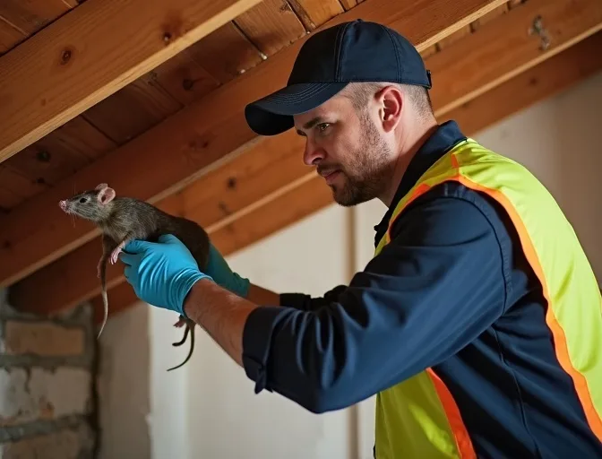Technician inspecting a roof cavity for a dead rat in Hawthorn East